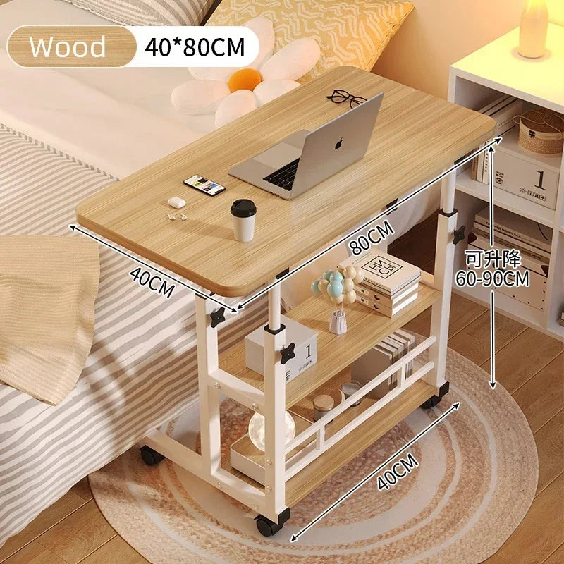 Simple Adjustable Laptop Desk with Wheels Movable Bedside Computer Table Lift Computer Desk Bedroom Office Portable Study Table