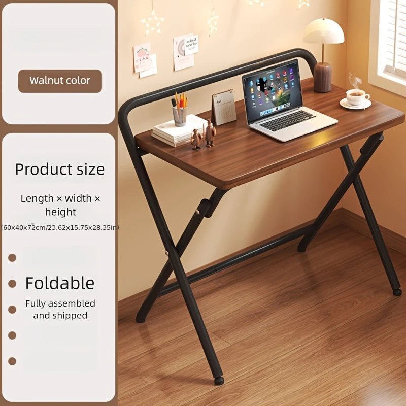 Folding computer desk, simple and modern home desk, small apartment study/office desk, wrought iron and solid wood grain