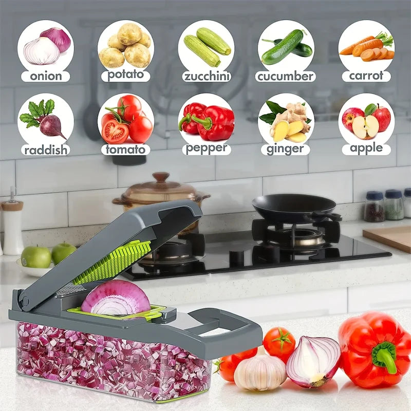 Hot 16Pcs Set Vegetable Chopper Onion Chopper With Handle Ideal For Food Grating Slicing Dicing And Shredding In Kitchen