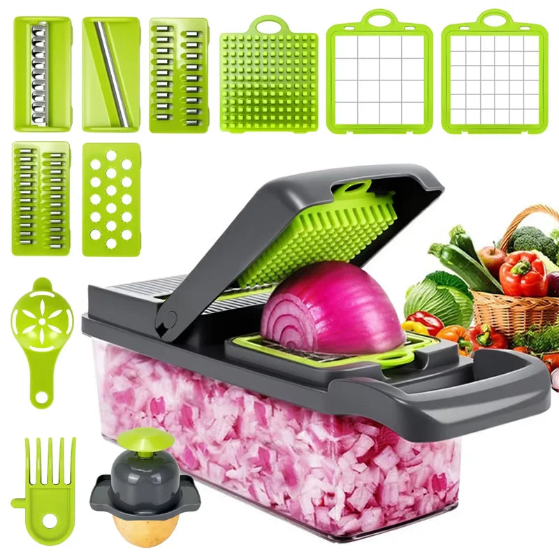 Hot 16Pcs Set Vegetable Chopper Onion Chopper With Handle Ideal For Food Grating Slicing Dicing And Shredding In Kitchen
