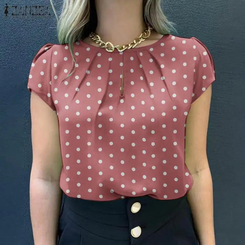 2024 Summer Tunic Tops ZANZEA Women Short Sleeve Polka Dots Blouse Work Holiday Shirt Casual O Neck Blusas Female Chemise Mujer