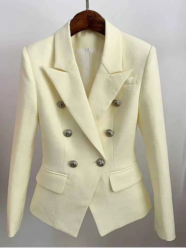 HIGH STREET 2026 Classic Baroque Designer Jacket Women's Metal Lion Buttons Double Breasted Textured Blazer Mint Green