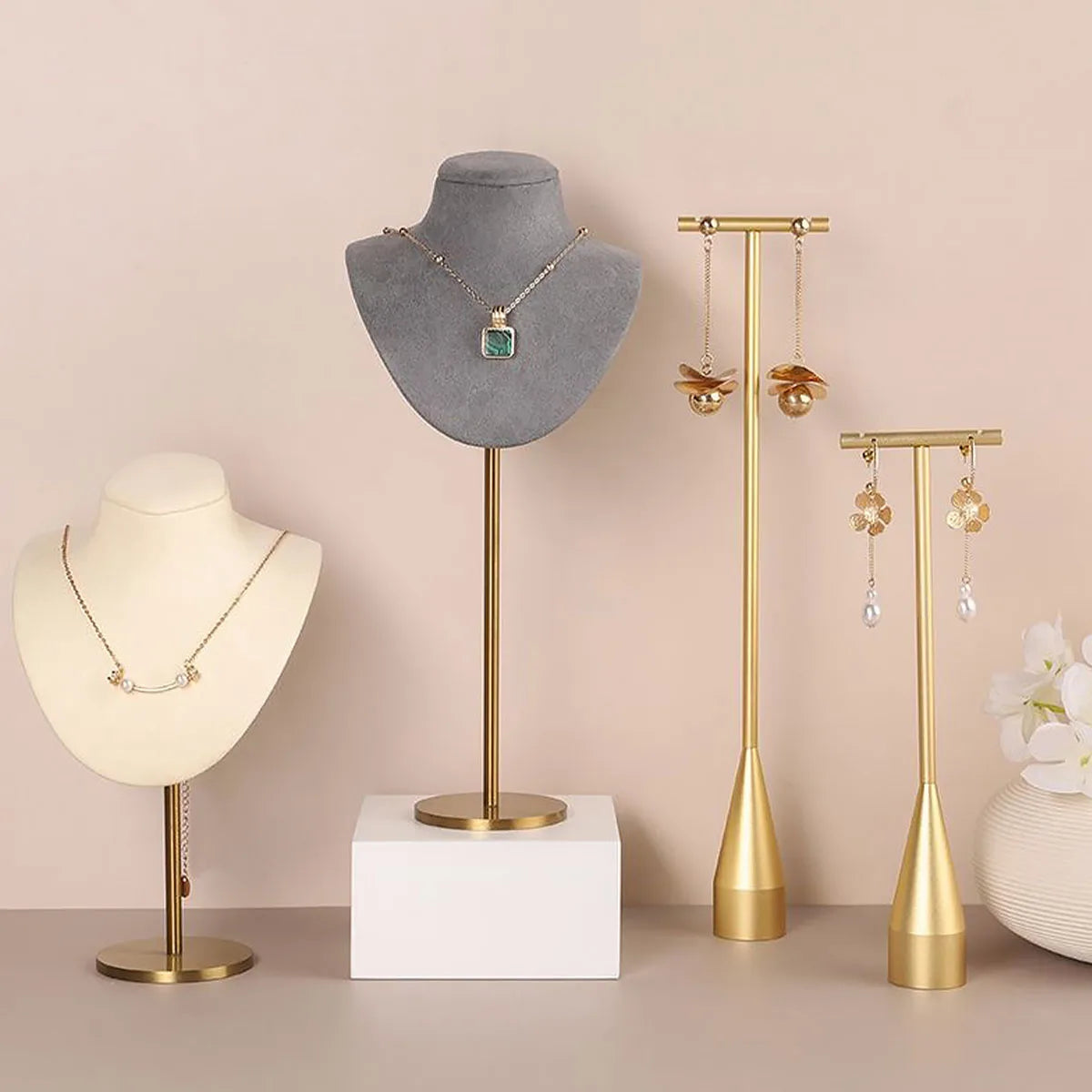 Jewelry Stand Display Necklace Holder T-Bar Plated Metal Tabletop Jewelry Organizer Tower for Show Jewelry Hanging Pendant