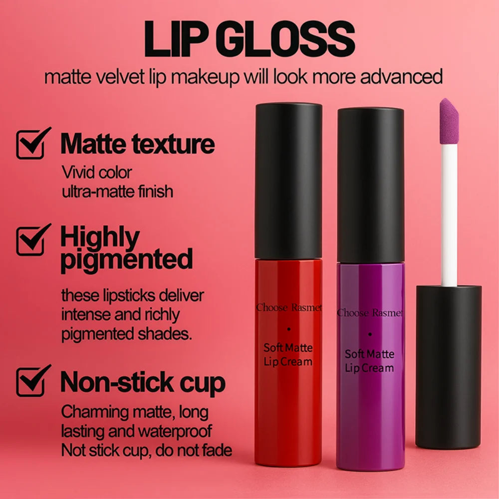 QIBEST Sexy Velvet Matte Lip Gloss Liquid Lipstick Lipgloss Beauty Red Nude Waterproof Long-lasting Lip Stain Makeup For Women