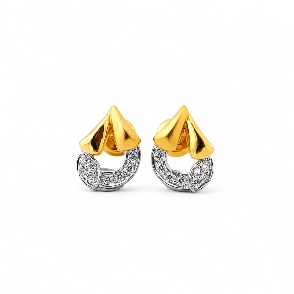 Namivaa 18Kt Yellow Gold Diamond Micro Insert Designer Stud Earrings Women High Polish Contemporary Party Wedding Daily Wear