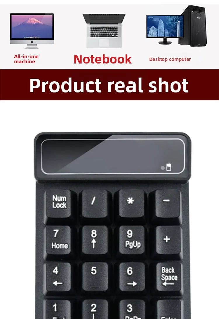2.4GHz Wireless Wired Keyboard Bluetooth Mini USB Numeric Keypad 19 Keys Number Pad Numpad Receiver for Accounting Laptop PC