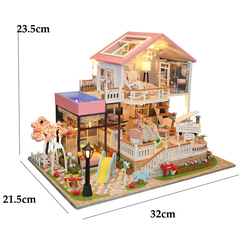 DIY Wooden Dollhouse Mini Building Kit Handmade Doll House Case Model 3D Puzzle Assembly With Furniture Toys For Christmas Gifts