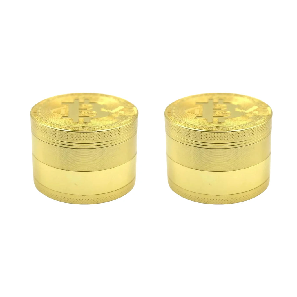 50mm Bitcoin Gold Herb Grinder 4-layer Spice Pepper Mill Mortar Metal Grass Tobacco Grinder Smoking Accessories Kitchen Tool