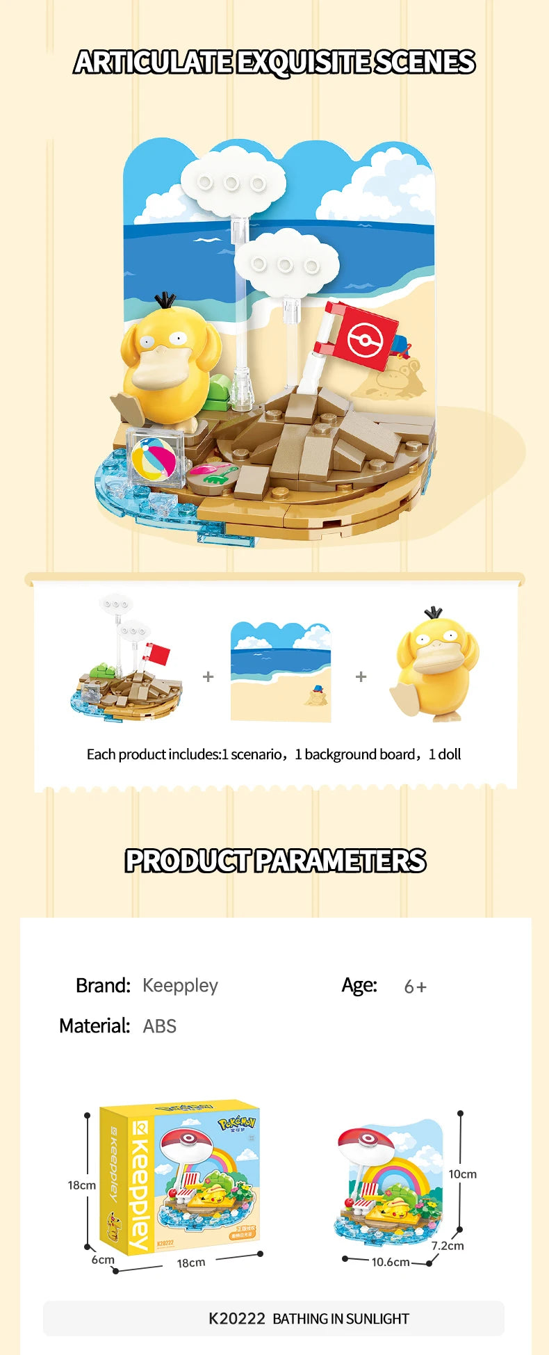 Pokemon Building Blocks Pikachu Psyduck Seaside Party Theme Scene Model Bricks Desktop Decorative Ornaments DIY Toys Gifts