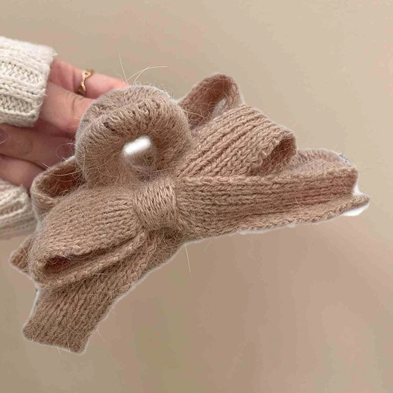 Korean-Style Autumn And Winter Bow Knit Simple Hair Clip Fashionable Ladies' Updo Shark Clip Hair Accessory