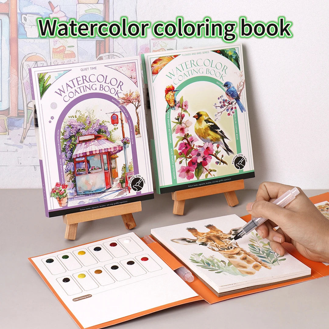 Kids Watercolor Coloring Book Educational Art Activity Reusable Non-Toxic Painting Kit for Toddlers&Creative Learning DIY Crafts