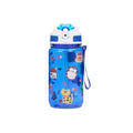 600ml Water Bottle With Straw Leakproof Flip Cap Cute Animal Print Portable Hanging Rope School Outdoor Sports Drinking Plastic