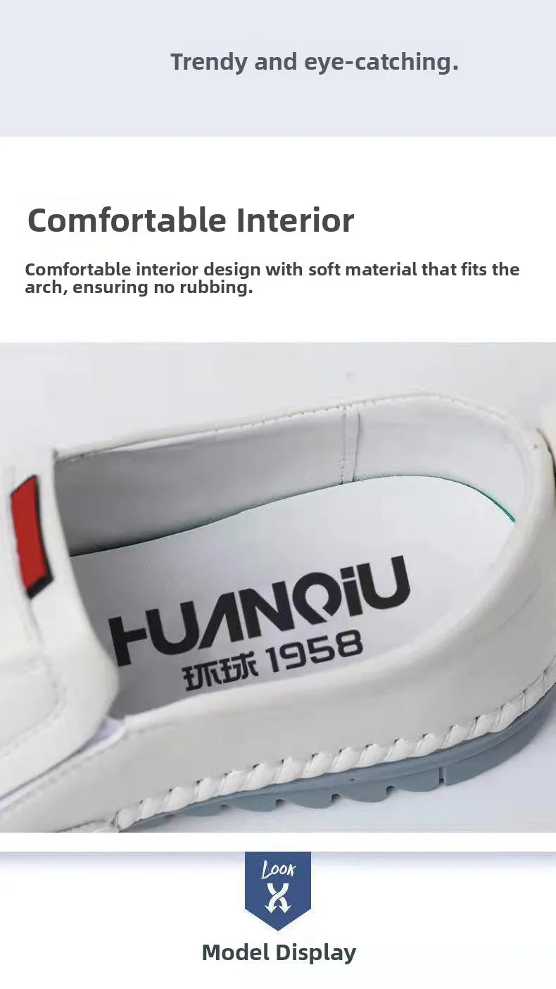 Fashionable Soft Leather Men's Shoes Wear-Resistant Bean Bean Shoes Breathable round Toe Flat Heel Casual Shoes for Spring