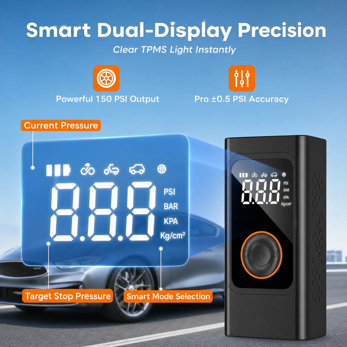 Cordless Digital Tire Inflator 150 PSI Portable Air Pump