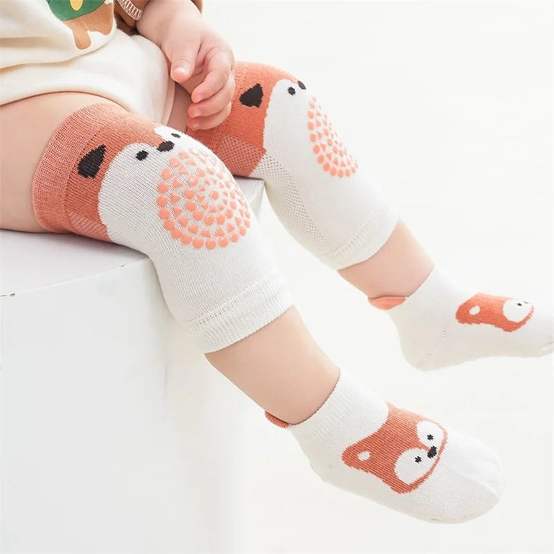 Kids Baby Anti-slip Cartoon Knee Pads Socks Sets Thin Cotton Mesh Crawling Knit Knee Pads Infant Toddler Floor Socks For 0-3 Yrs
