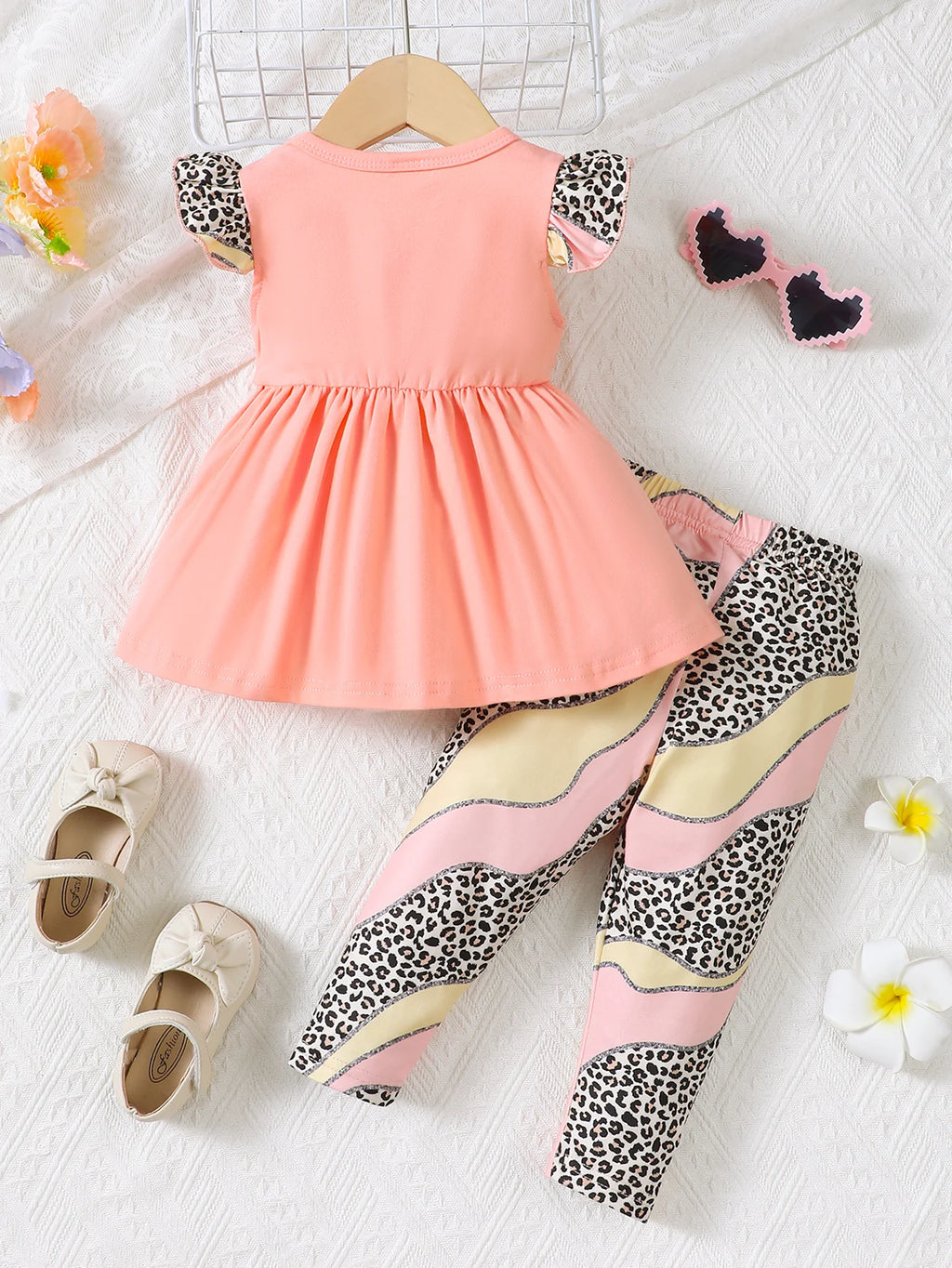New Baby Girl Casual Round Neck Sleeveless Dress Printed Pants Two Piece Set