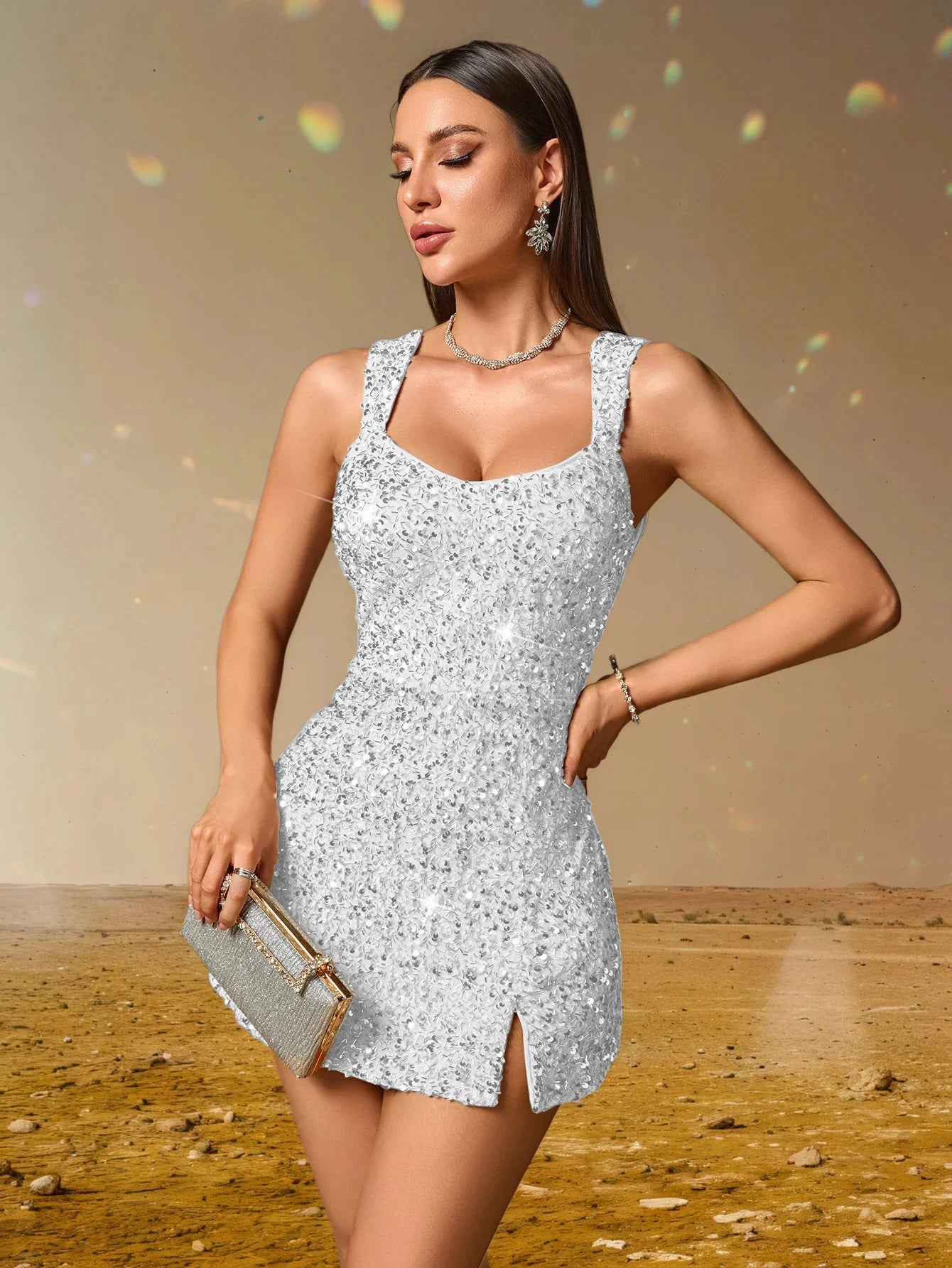 Women Low Slit Dresses Summer Shiny Sequins Evening Dress Sexy Elegant Party Dresses Cocktail Short Birthday Prom Dresses XSY225