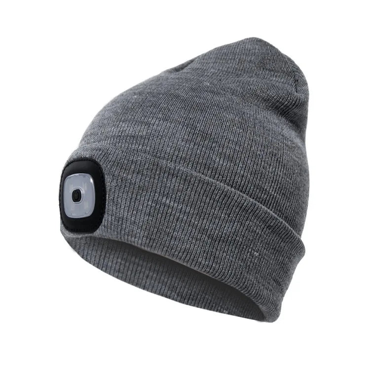 Grey Color LED Light Knit Beanie Hat For Men & Women – Rechargeable