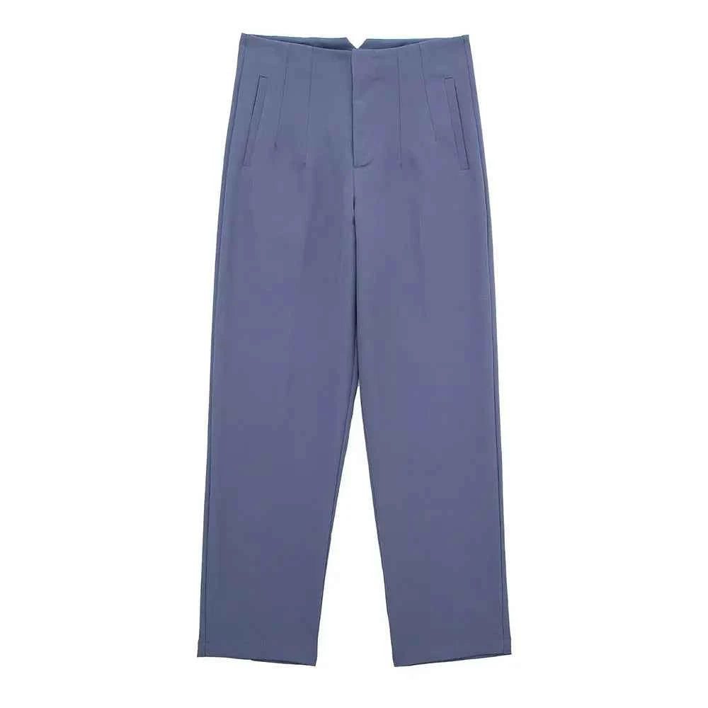 DUOPERI Women Fashion Solid Basic High Waist Trousers Chic Female Office Lady Casual Business Workwear Long Pant