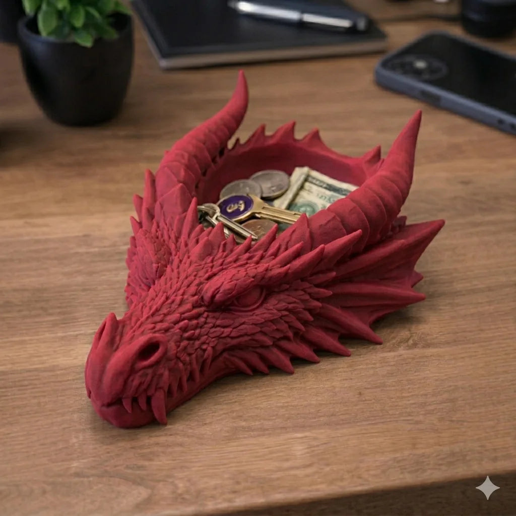 Dragon Head Resin Storage Tray Key Holder Jewelry Organizer Gothic Entryway Decor for Keys Coins Rings Gift for Dragon Lovers