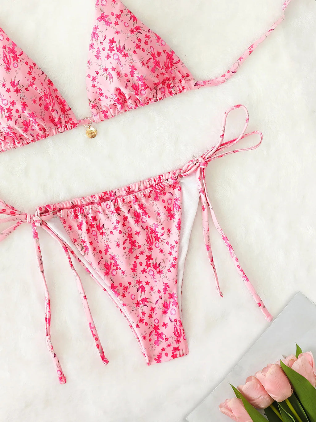 "2026 New Triangle Bikini Set - Floral Print Push Up Swimsuit & Brazilian Bottoms"