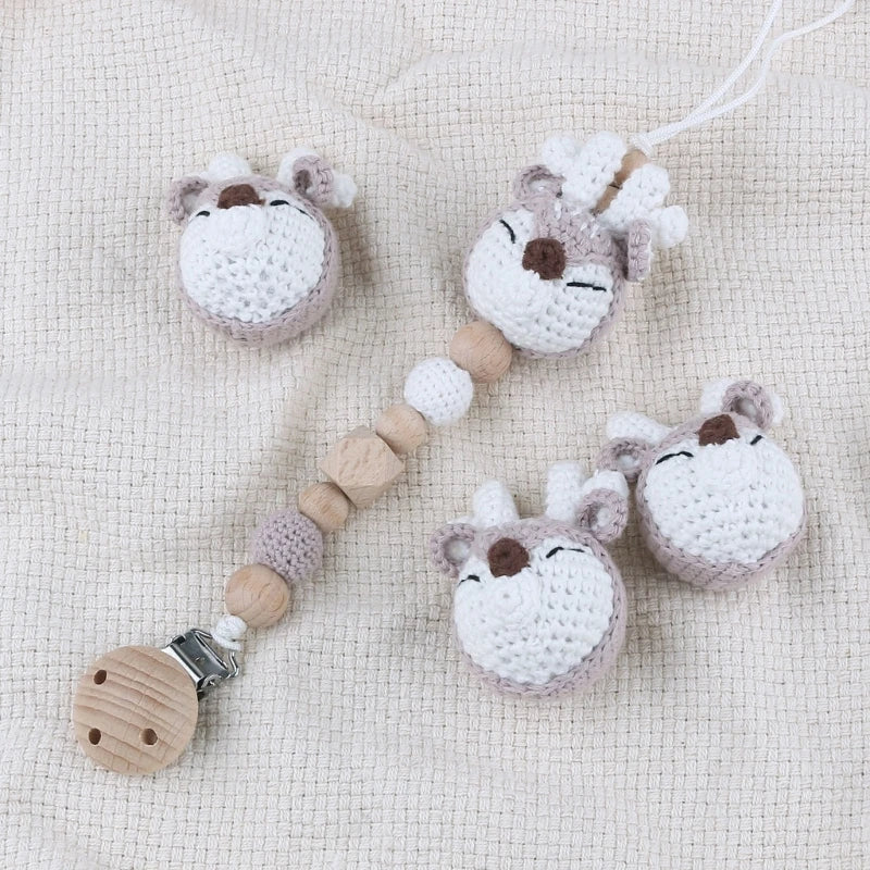 Crochet Animal Baby Pacifier Clip Accessories Handmade Knitted Bunny Teether Beads Newborn Nipple Clip Dummy Soother Holder Toy