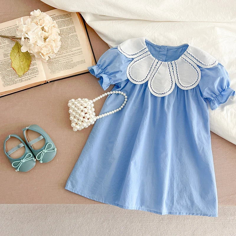 Baby Summer Dress 2-6Yrs Baby Girls Clothes Petal Collar Cotton New Toddler Girl Dresses Kids Girls Casual Soft Dress Princess