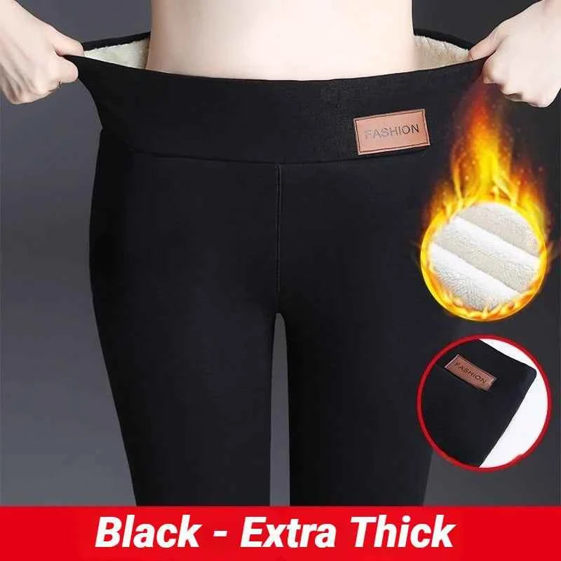 Women Thermal Leggings Winter Warm Sexy Elastic Translucent Pantyhose Female Fleece High Waist Slim Thicken Tight Pants Black