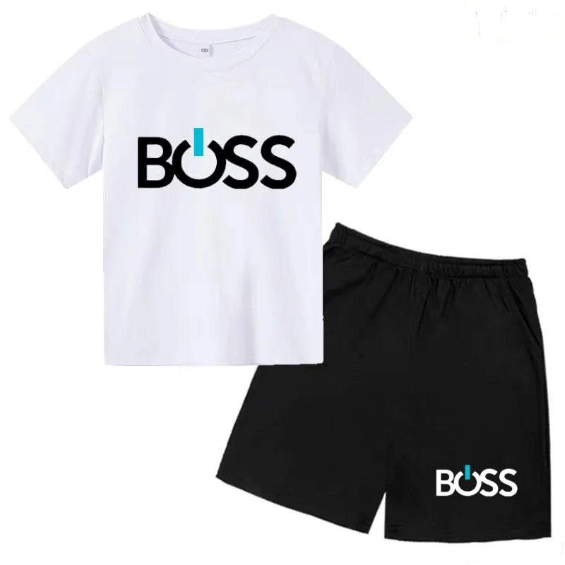 Kids Summer Sportswear 3-12 Years New Letter Fashion T-shirt Coat Boys Girls Toddler Short-sleeved+Shorts Casual Cool Sports Set
