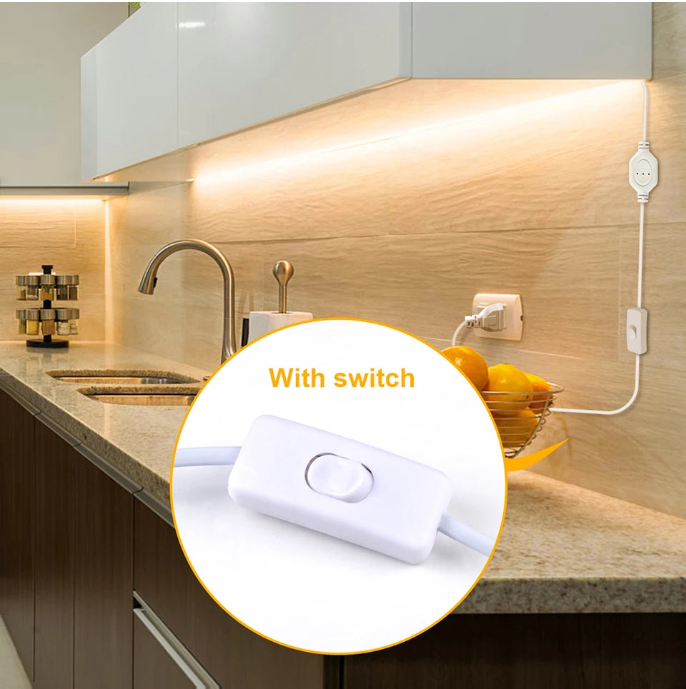 110V 220V Cob LED Strip Light Super Bright Waterproof with EU US Power Supply Switch 288 LEDS/m Warm/Neutral/White Outdoor Decor
