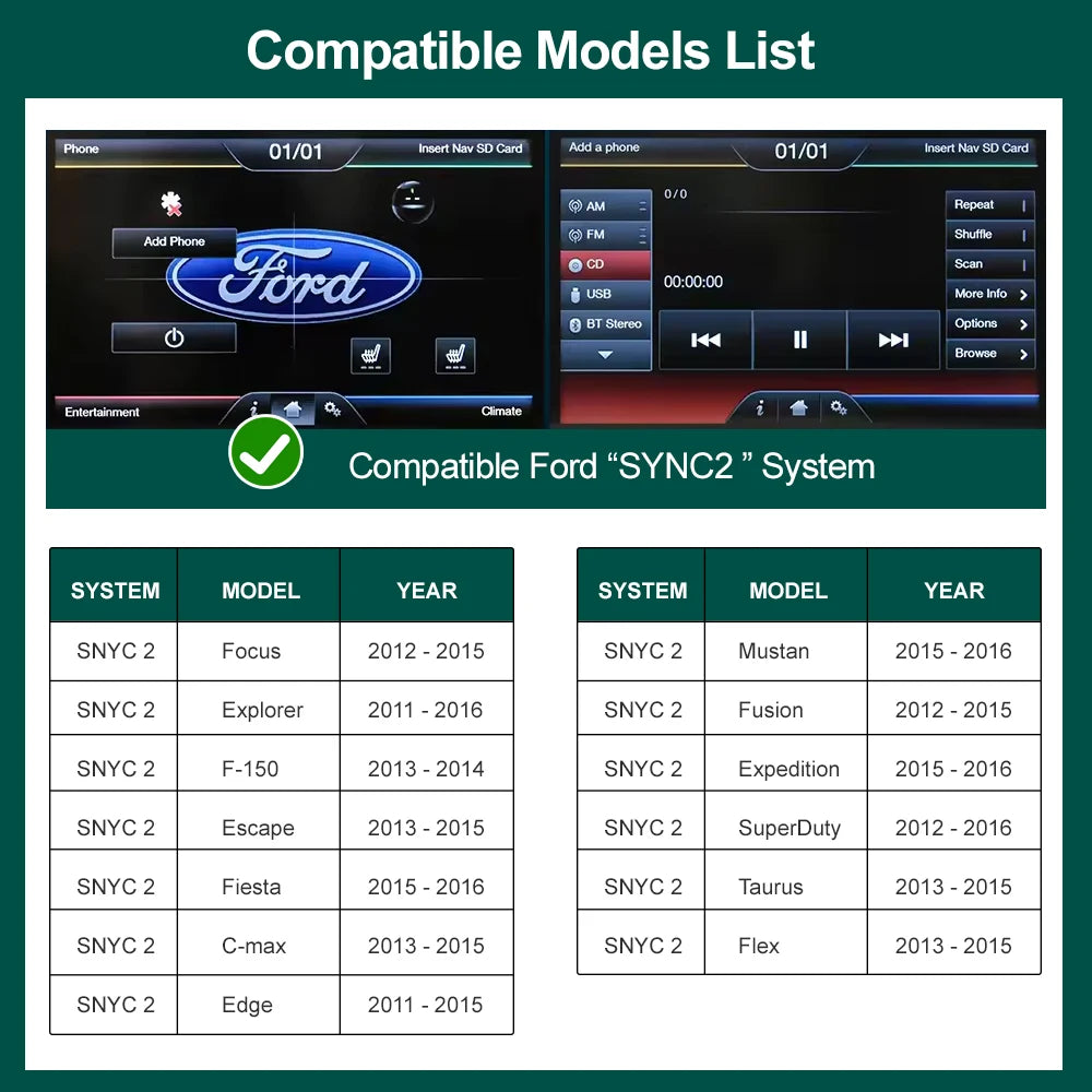 AUTOABC Wireless CarPlay For Ford Sync2 2011-2016 Explorer Focus Fiesta C-max Edge F150 Fusion Taurus With Android Auto AirPlay