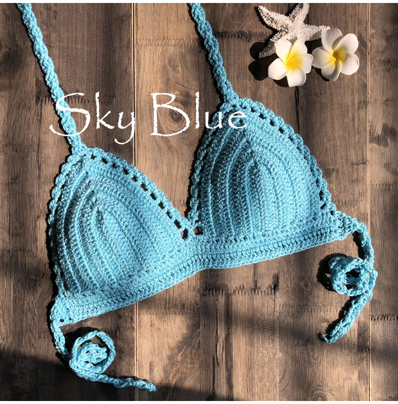 CROCHET BIKINI 2023 Sexy Top Handmade Knit Crochet Crop Top Women Summer Swimwear Camisoles Push Up Beach Tanks Halter Yoga Bras