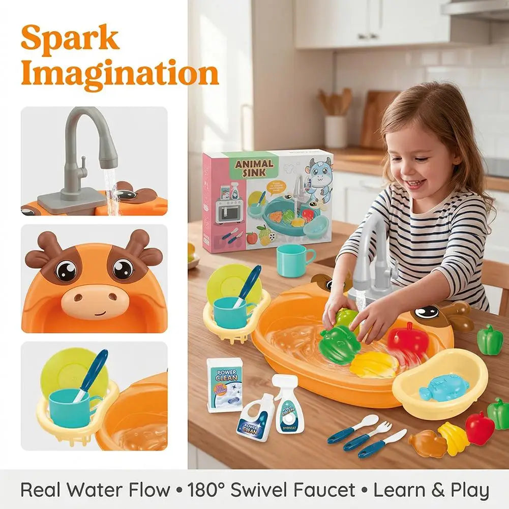 Kids Kitchen Sink Toys Electric Dishwasher Playing Toy with Running Water Pretend Play Food Fishing Toy Role Playing Girls Gift
