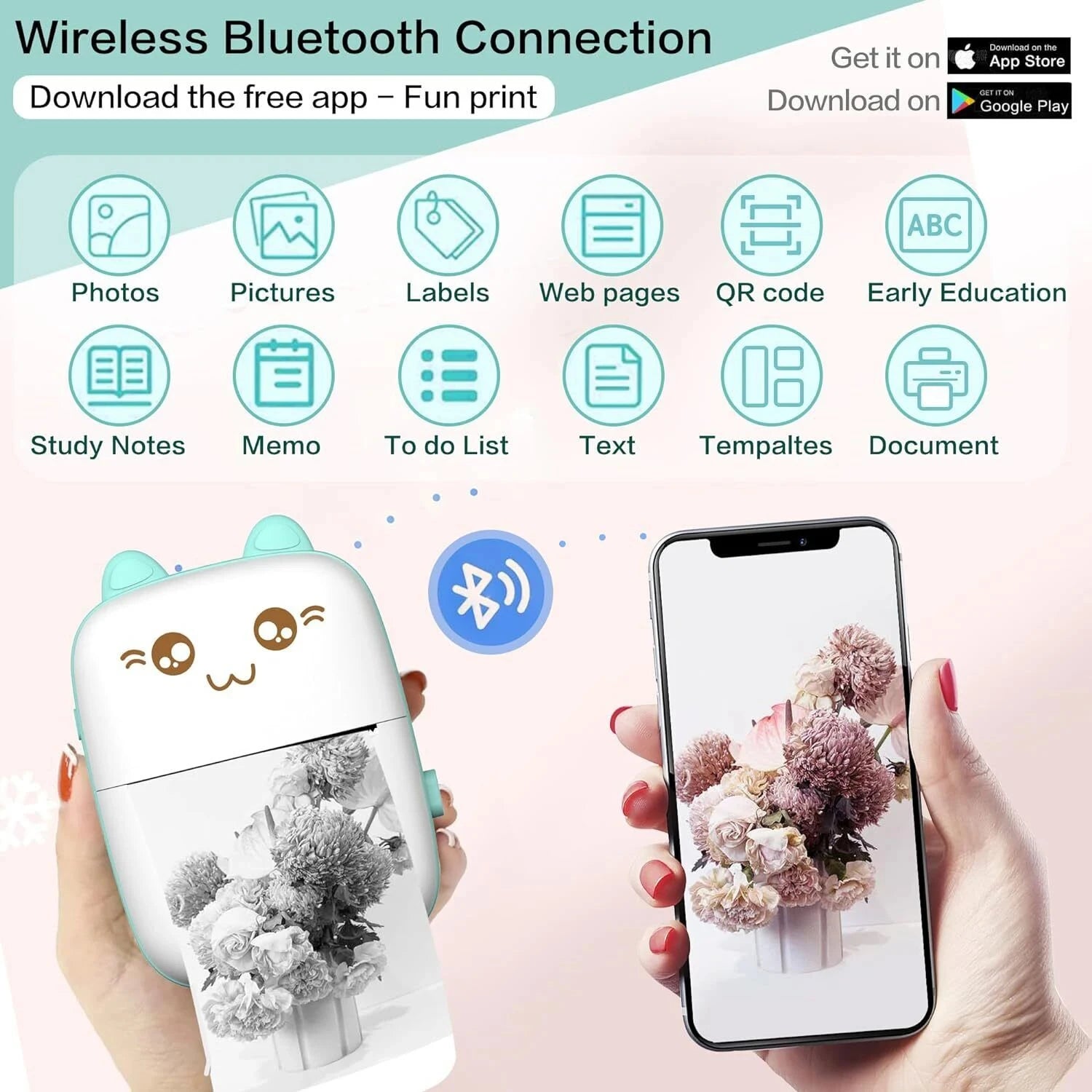 Mini Printer  Portable Thermal Printer HD Pocket Photo Printer With IOS & Android Wireless Photo Printing Tags For Gifts/Home
