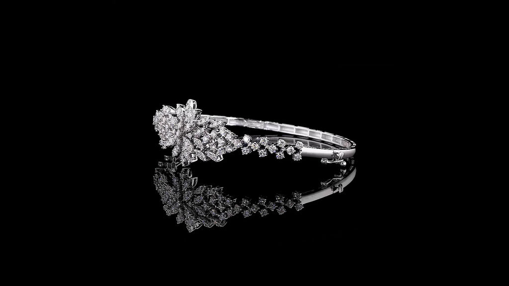 White 18K Gold Floral Bracelet with Brilliant Cut Lab Grown Diamonds Rhodium Plated Luxury Design Trendy Elegant Flower Style
