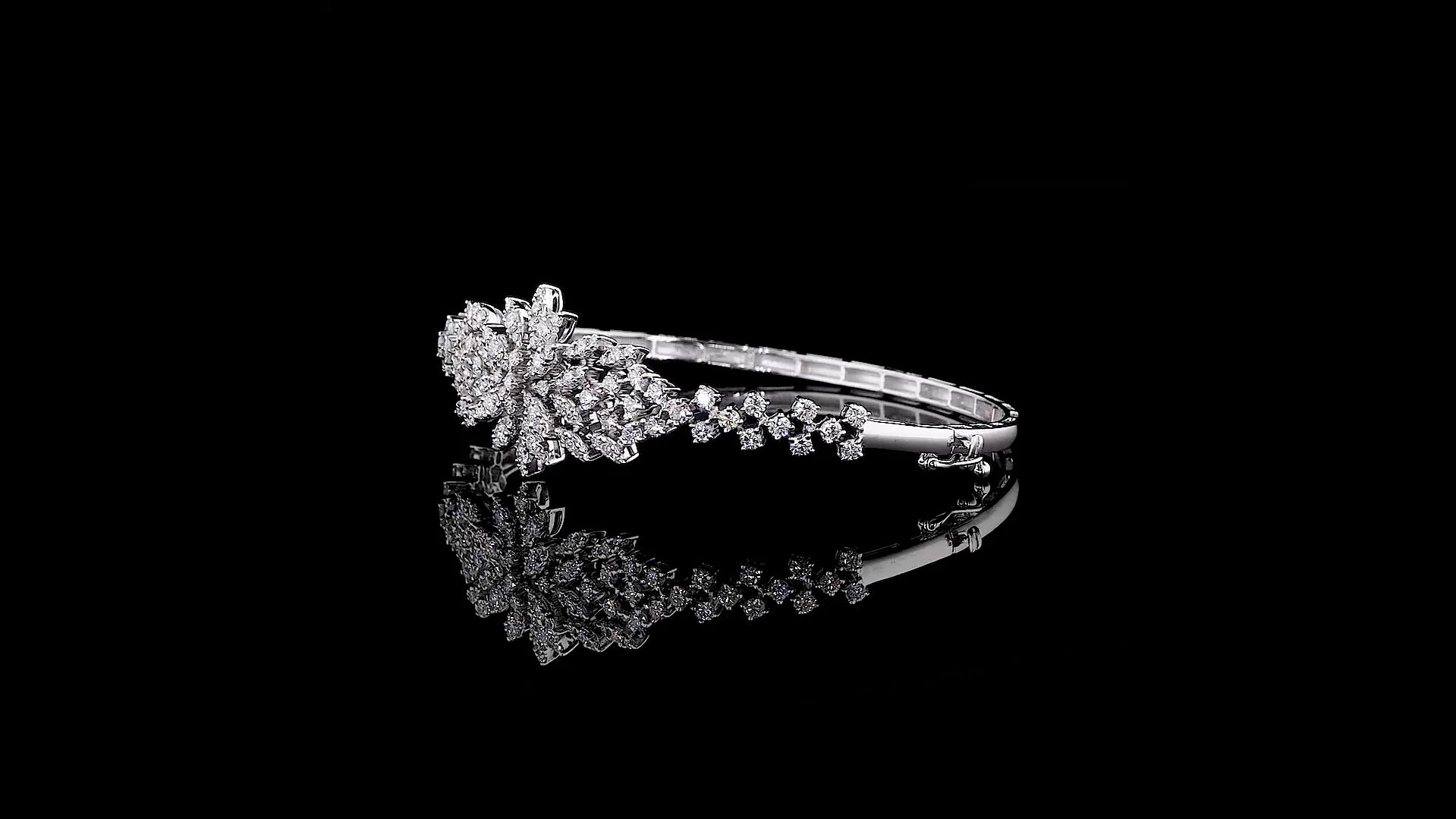 White 18K Gold Floral Bracelet with Brilliant Cut Lab Grown Diamonds Rhodium Plated Luxury Design Trendy Elegant Flower Style