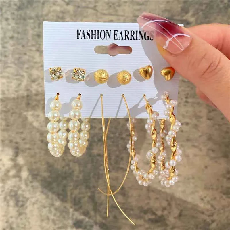 Silver Color Twist Hoop Earrings Set Brincos Heart Pearl Hoops Vintage Metal Geometric Earrings for Women 2023 Trendy Jewerly