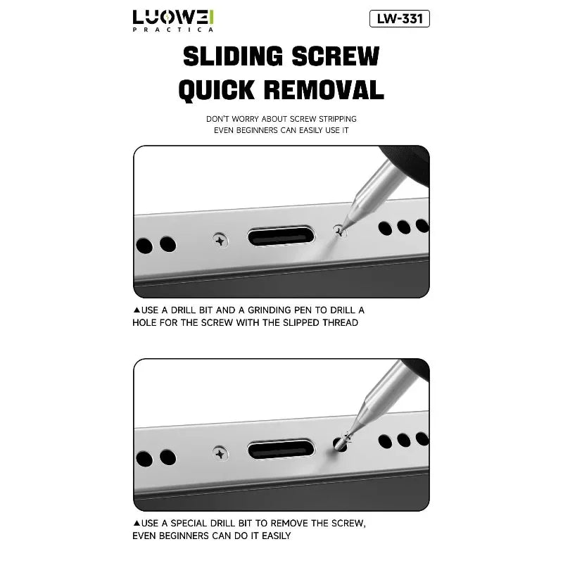 LUOWEI LW-331 2.35mm Alloy Phone Repair Stripped Screw Extractor Sliding Drill Bit Removal Extraction Tool for Phone Repair