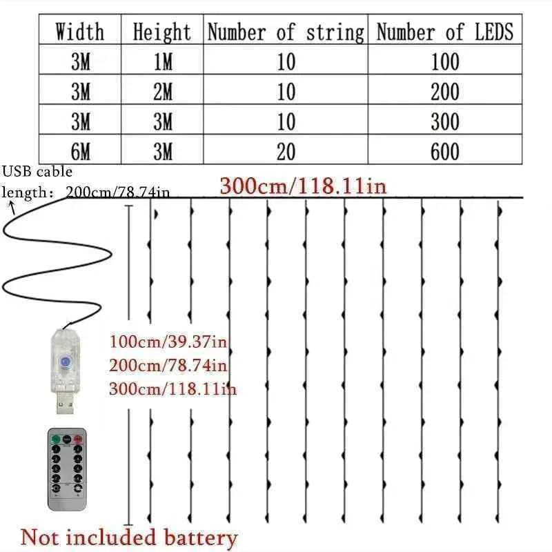Christmas Home Decoration USB 8 Modes Fairy Garland Lights LED Curtain String Lights with Remote Control for Bedroom Wedding