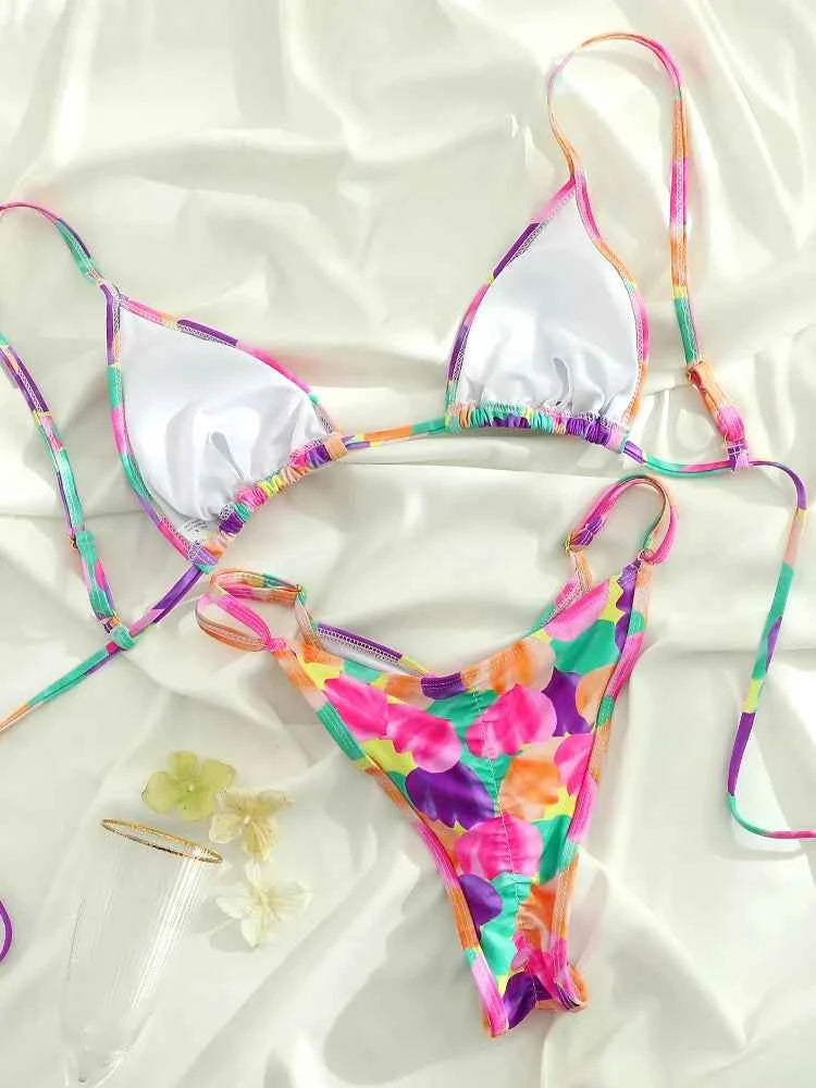Rinabe Print Swimsuit Women Triangle Bikinis Micro Thongs Bandage Swimwear Bathing Suits Sexy Biquini Brazilian Beachwear