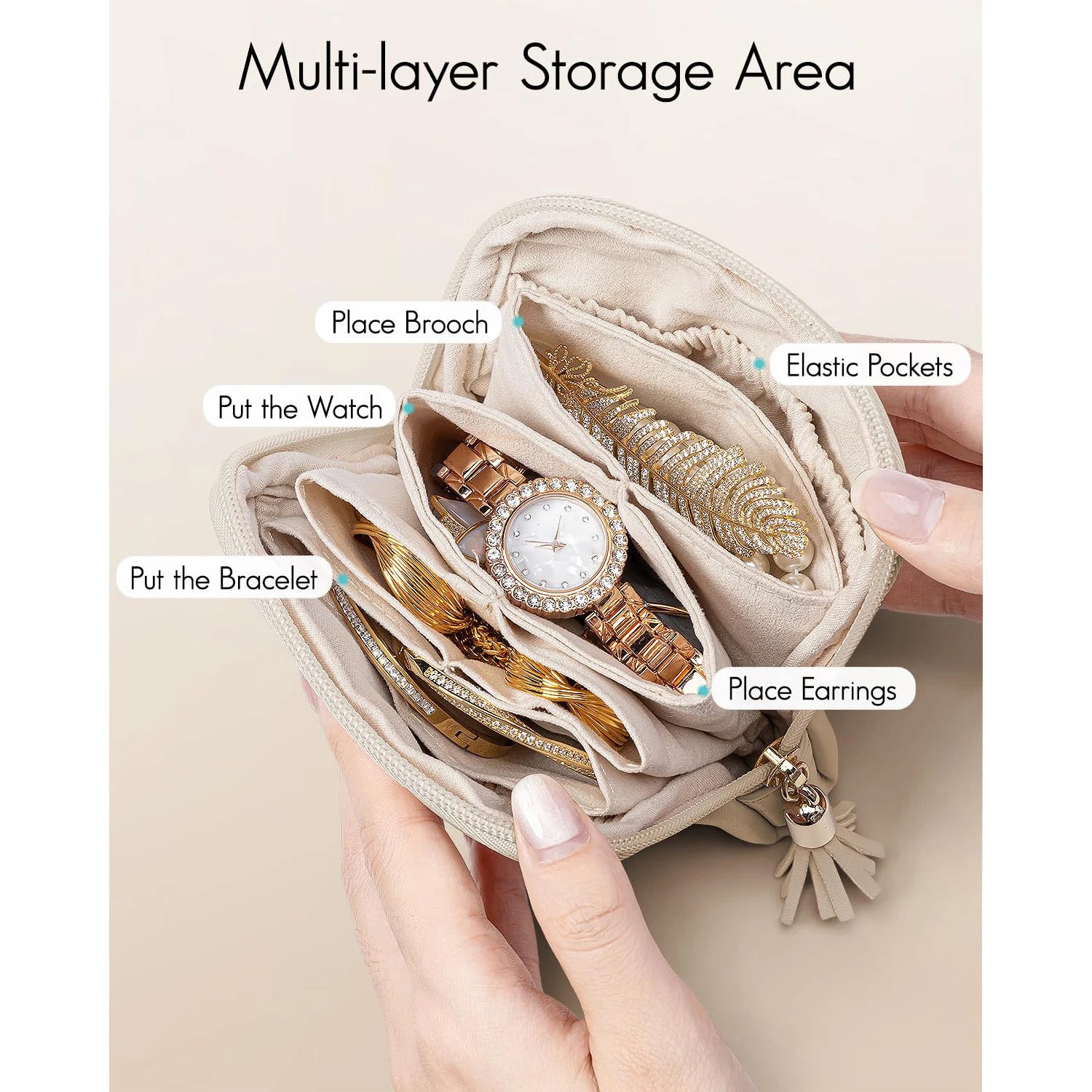 Portable Jewelry Bag Large Capacity Multiple Pockets Jewelry Organizer Bags Classified Jewelry Protective Case Coin Purse