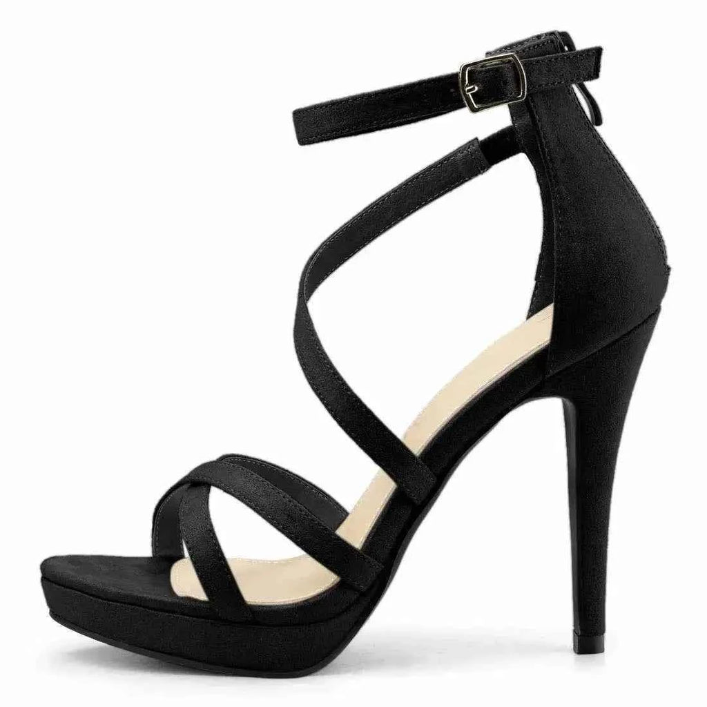 2026 Women Sandals 110mm Velvet Open Toe Ankle Strap Stiletto Strappy High Heels Platform Sandals Party Wedding Dress Sexy Shoes