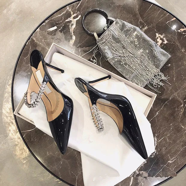 2025 Fashion Women Slippers Pointed Toe High Heels Sandals Sexy Stripper Party Slides Mule Ladies Shoes Slingbacks Slides