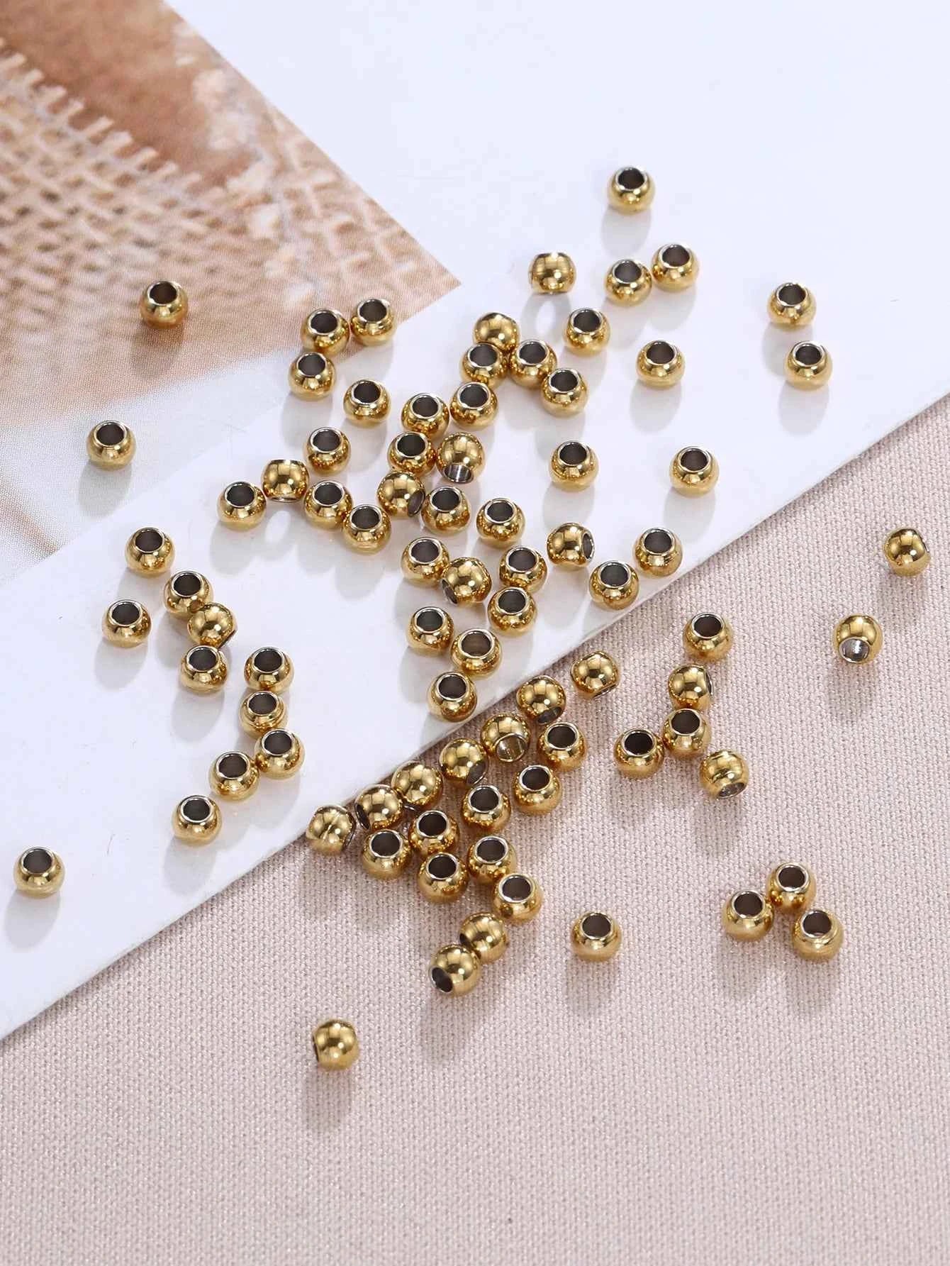 100pcs Stainless Steel Round Spacer Beads Loose Bead For DIY Bracelets Necklace Beads Jewelry Making Charms