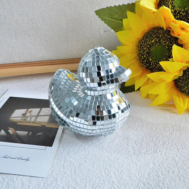 Silver Duck Mirror Glass Decoration Light Reflected Art Glitter Bar Home Disco Ornament For Disco Themed Party Cake Decoration - Value Vault Club