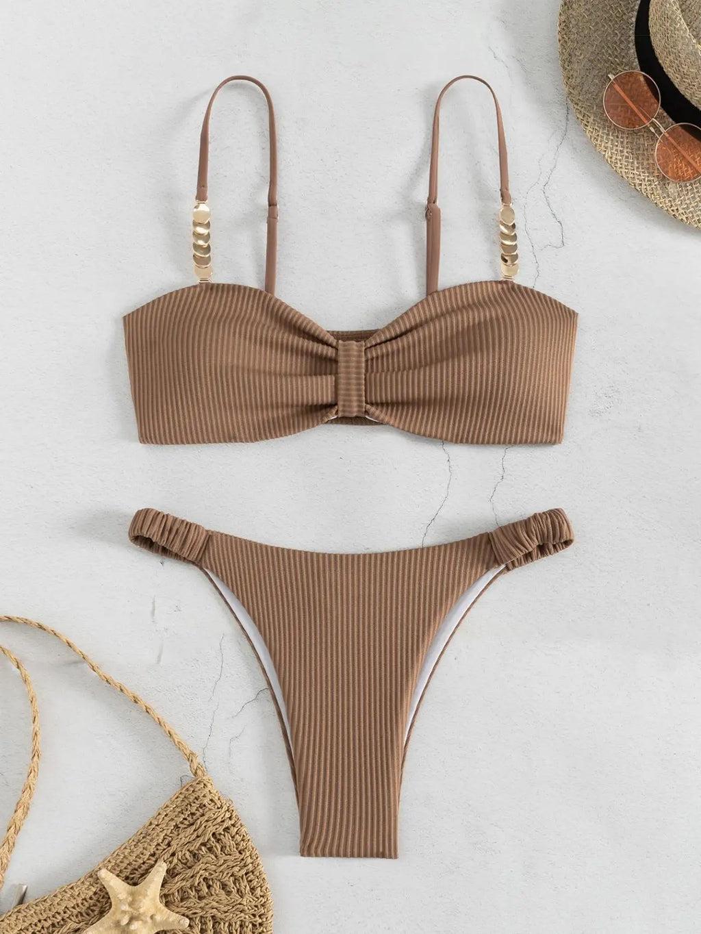 Sexy Front Bow Push Up Bikini Set 2026 Women Metal Strap Hollow Out Bra Pleate Thong Swimsuit Summer Bathing Suit White Swimwear