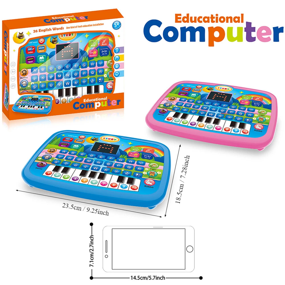 Kids Educational Learning Tablet Toy for Age 3+, Early Literacy Math Music Learning Pad with Electronic Keyboard, Birthday Chris