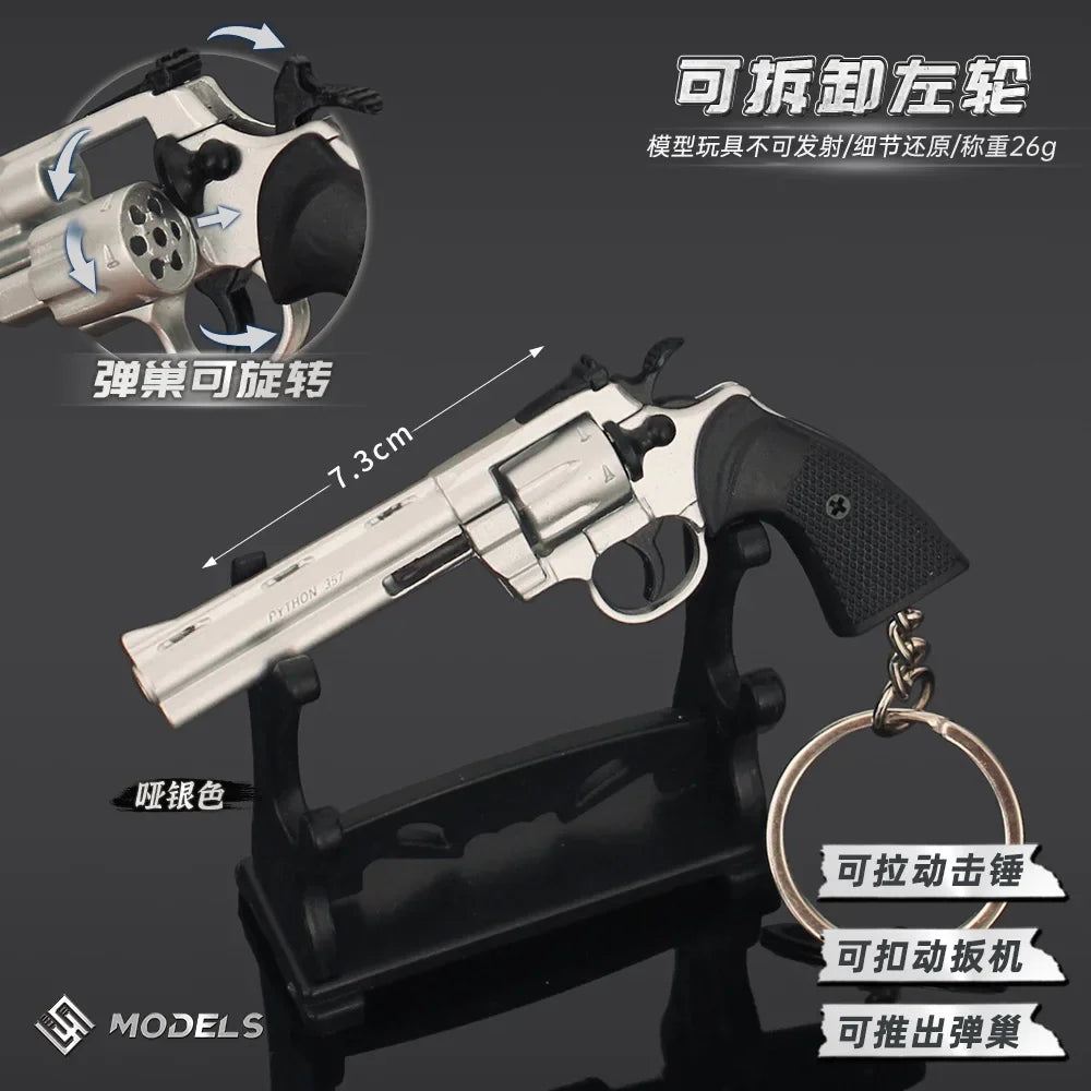 7cm Detachable Colt 357 Revolver Metal Gun Keychain Model Military-themed Keyrings Car Keychain Fashionable Men Accessories