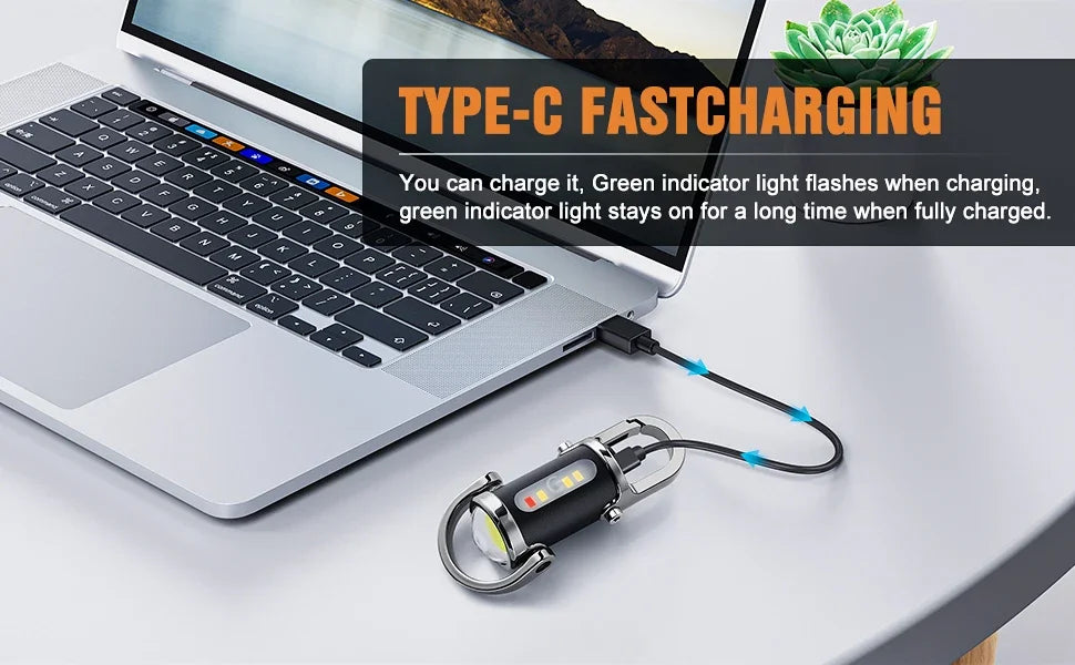 Powerful COB LED Flashlight Keychain USB Rechargeable Hanging Portable Flashlight Waterproof Keyring Camping Walking Pocket Lamp