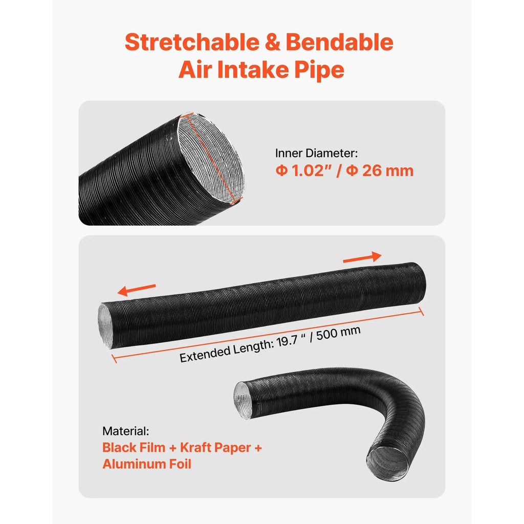 Diesel Heater Intake Pipe Kit 0.98 Inch Stretchable Bendable Hose For 2KW 5KW 8KW Heaters Universal Fit Air Intake